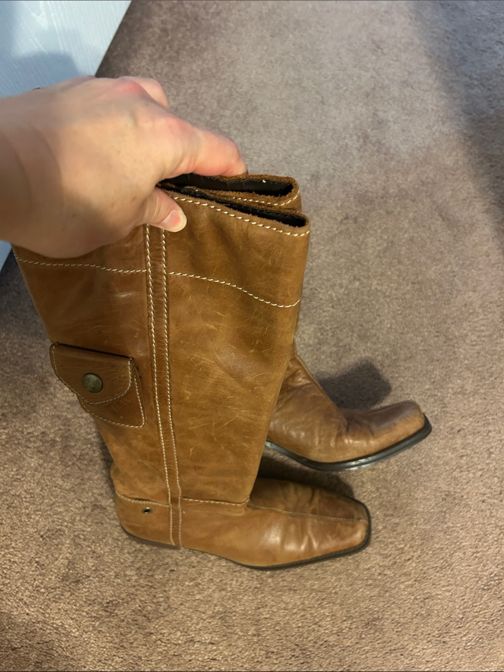 Women’s Tall Brown Leather Zip Riding Boots - Picture 4 of 7